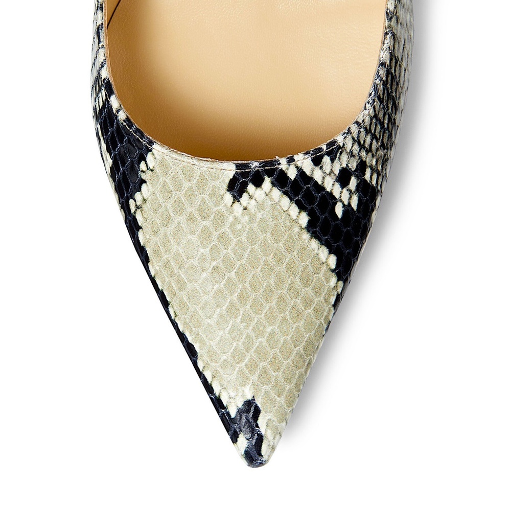 Jimmy Choo Beige/Black Python Embossed Leather Romy Pumps - Picture 11 of 13